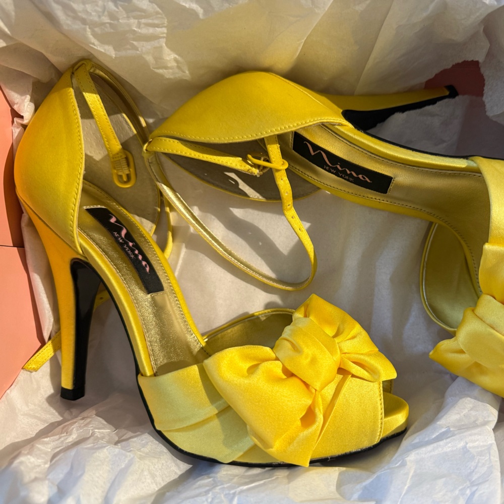 Nina 4” Yellow Satin Heels
